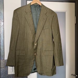Oxxford Clothes olive green silk and linen custom men’s blazer. Long 40R.
